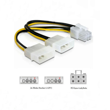 6pin PCI-E Female to Dual Molex 4pin Male Power Cable